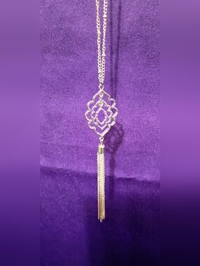 Silver-Tone Filigree Tassel Pendant Necklace - Women Jewelry